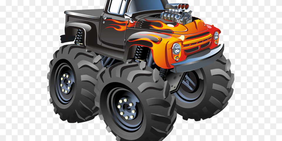 Fire Truck Clipart Monster Truck Cartoon Monster Truck, Device, Grass, Lawn, Lawn Mower Png Image
