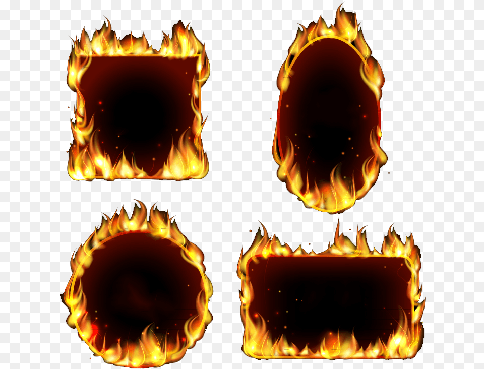 Fire Vector Frame Clipart Flames Frame, Flame, Bonfire, Fireplace, Indoors Free Png