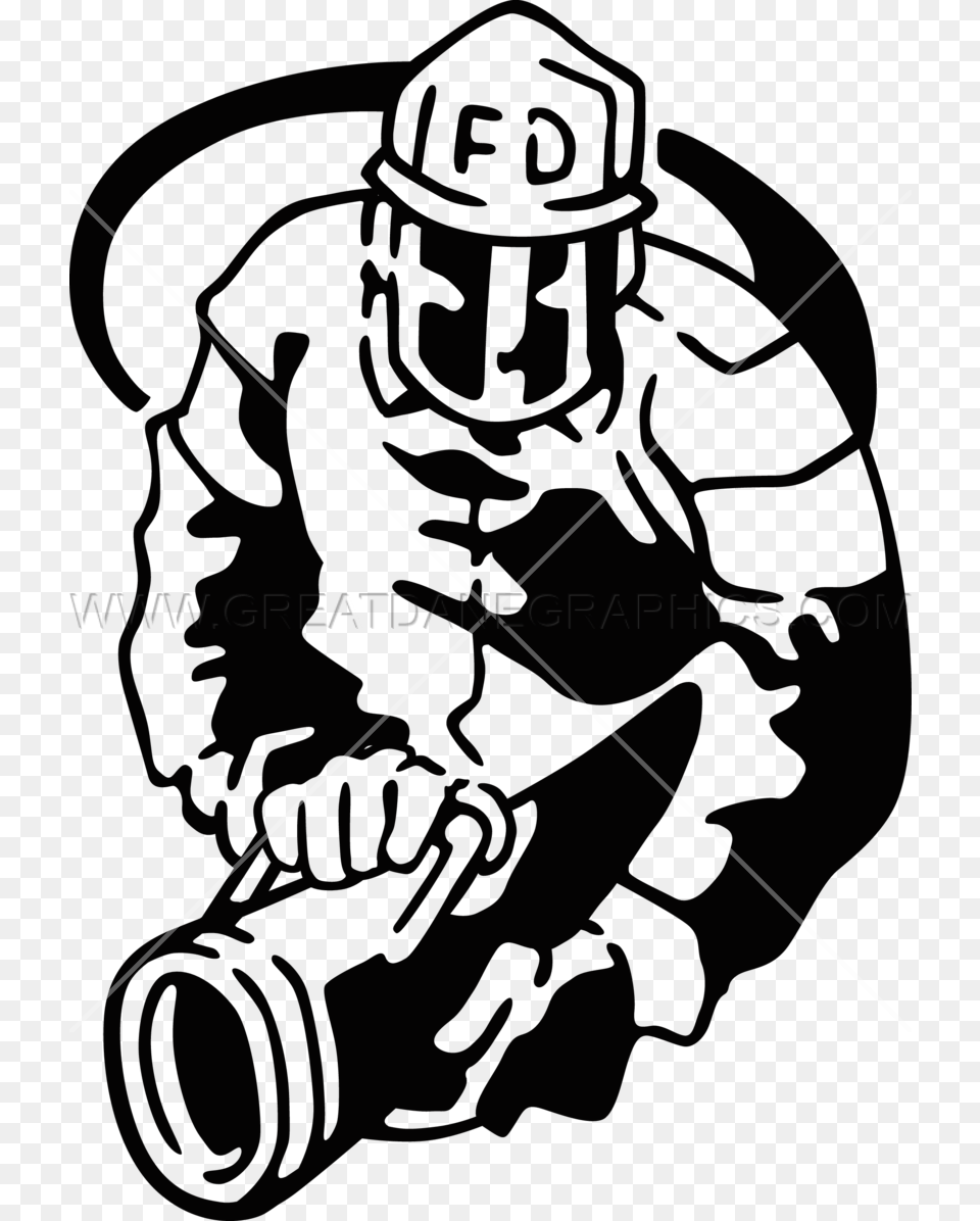 Firefighter Clipart Hose Silhouette Fireman Holding Hose Clipart Black And White, Adult, Male, Man, People Free Transparent Png