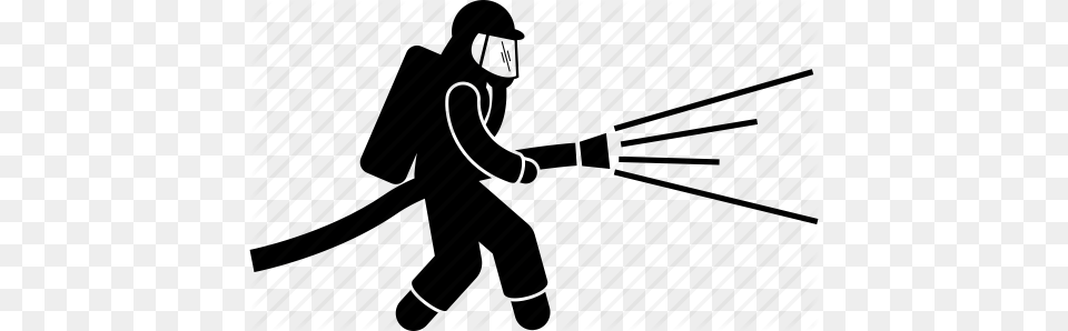 Firefighter Fireman Hose Rescue Spray Water Icon, Silhouette, Person, Walking Png