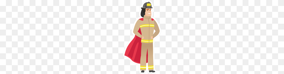 Firefighter In Red Superhero Cape Sticker, Clothing, Costume, Hardhat, Helmet Free Transparent Png