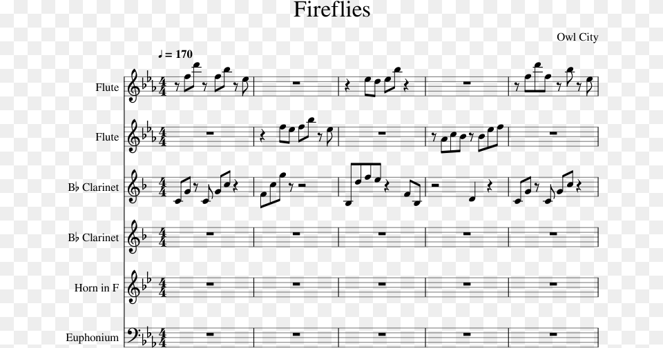Fireflies Arranged By Ehung Sheet Music For Flute Like I M Gonna Lose You Trumpet Sheet Music, Gray Free Png