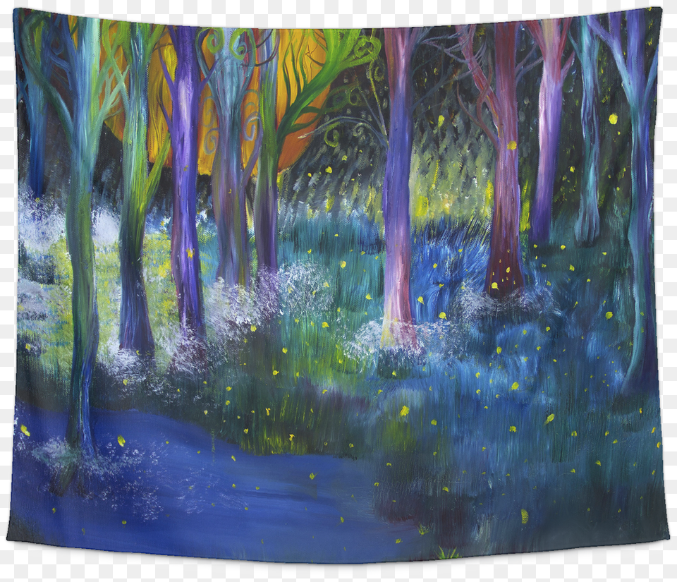 Fireflies Forest Tapestry, Art, Vegetation, Plant, Painting Free Transparent Png