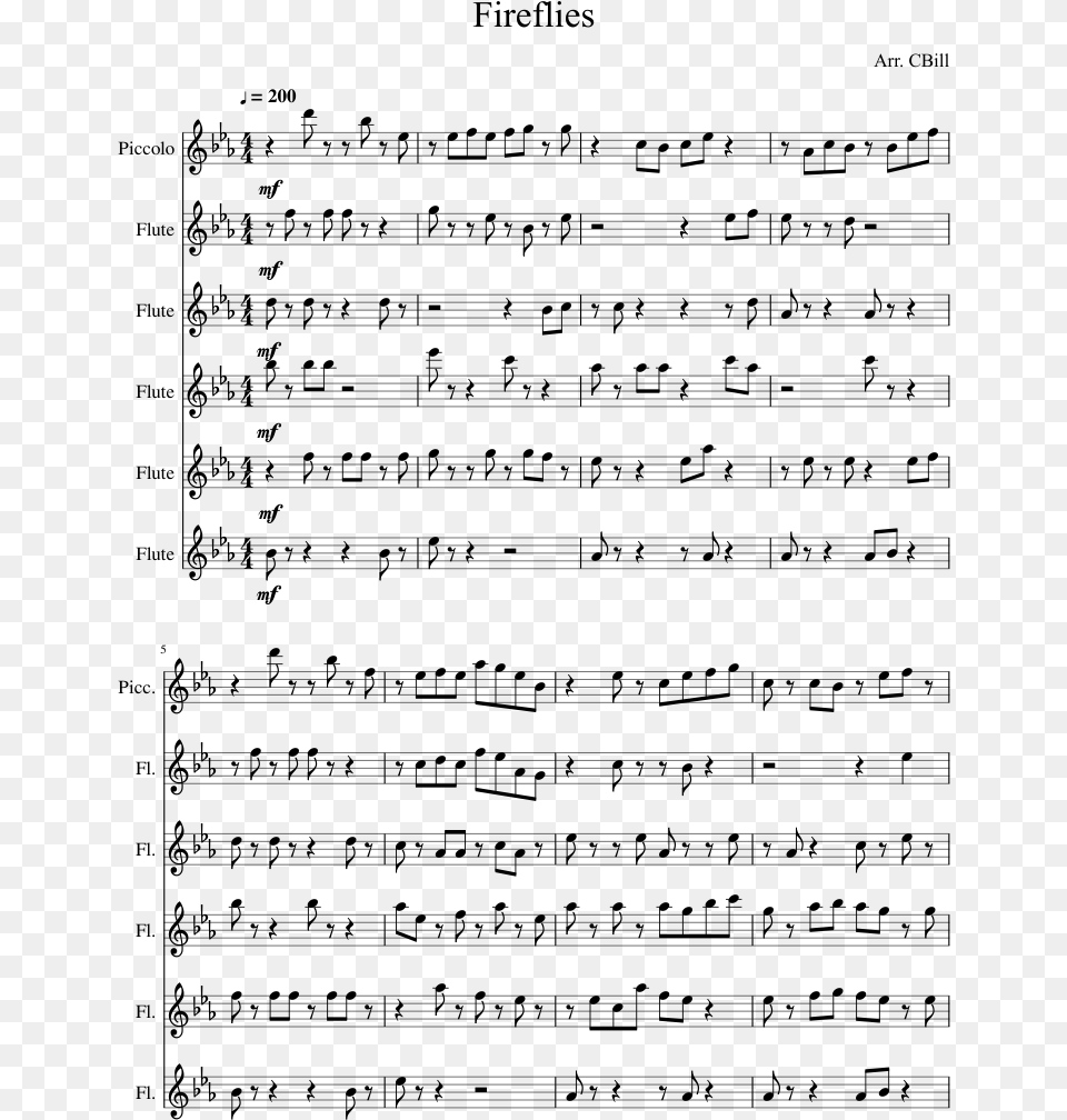 Fireflies Sheet Music Composed By Arr Document, Gray Free Transparent Png