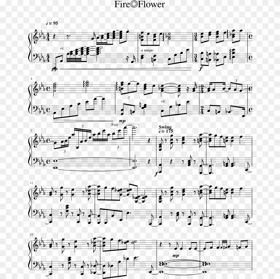 Fireflower Sheet Music 1 Of 10 Pages Sheet Music, Gray Free Png