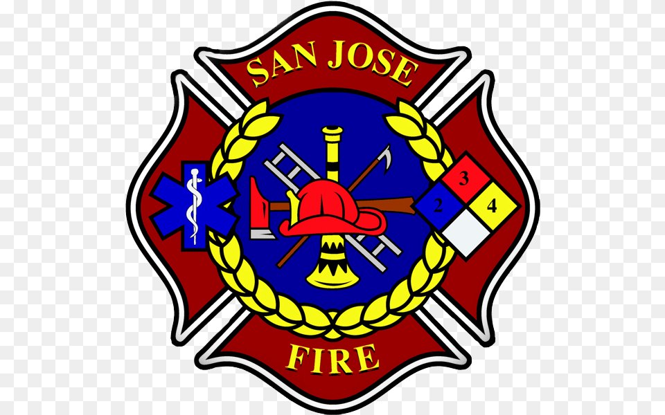 Fireman Clipart Badge San Jose Fire Department Logo, Emblem, Symbol, Food, Ketchup Png