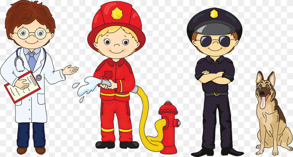 Fireman Doctor Policeman Clipart, Person, Baby, Male, Boy Png Image