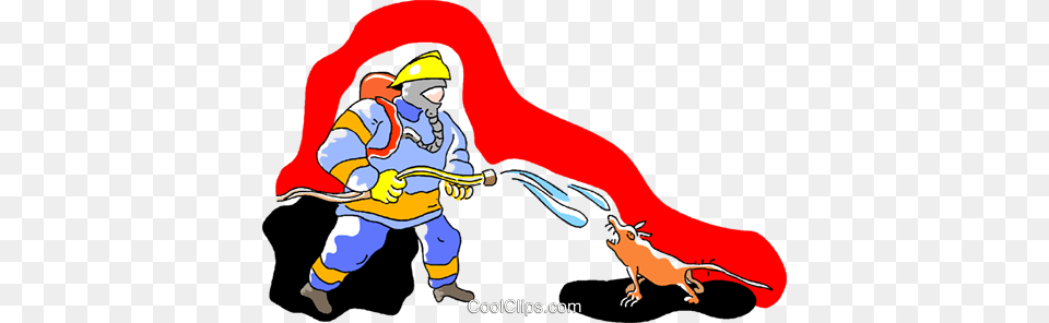 Fireman Hosing Down An Ugly Animal Royalty Free Vector Clip Art, Book, Comics, Publication, Baby Png Image