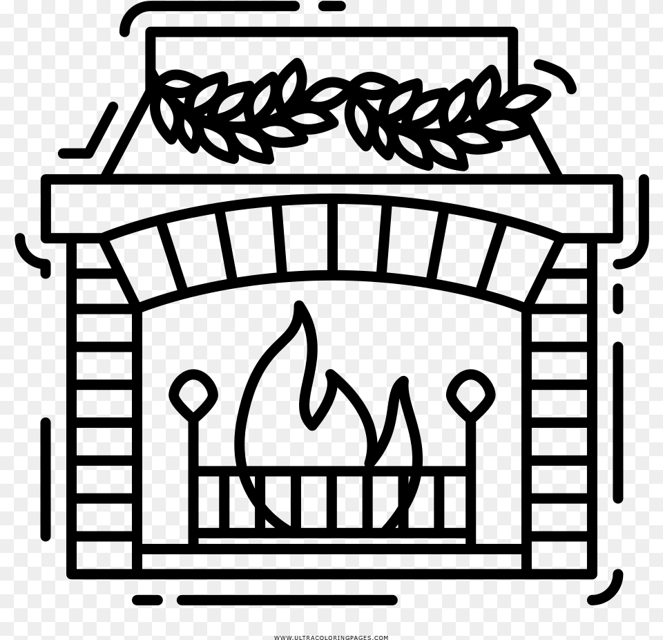 Fireplace Coloring Page, Gray Png Image