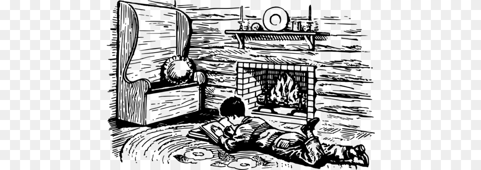 Fireplace Computer Icons Drawing Black And White Chimney Reading By A Fireplace Clipart, Gray Png