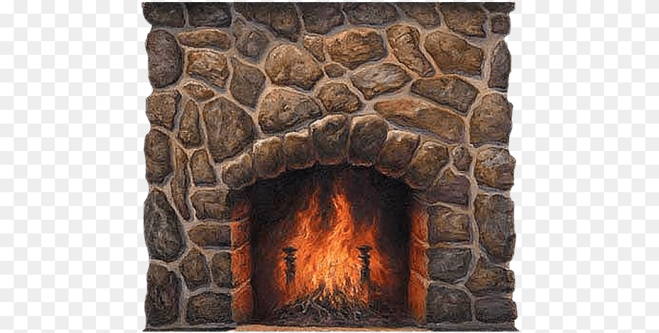 Fireplace Stone Fireplace With Fire, Hearth, Indoors, Ammunition, Grenade Free Png