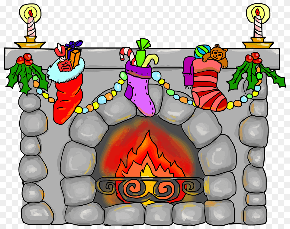 Fireplace With Stockings Hung And Christmas Decorations Clipart, Indoors, Baby, Person, Altar Free Png Download