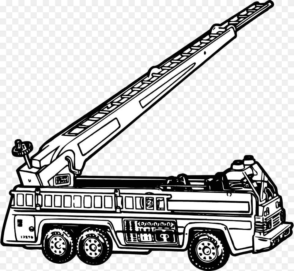 Firetruck Vector Fire Truck Black And White Clipart Of Fire Engine, Machine, Wheel, Construction, Construction Crane Png Image