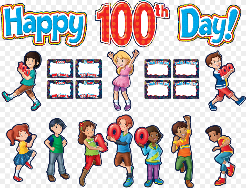 Fireworks Happy 100th Day Bulletin Board Display Set Bulletin Board, Child, Person, Female, Girl Png