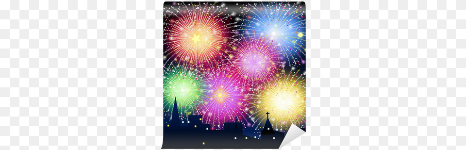 Fireworks On City Skyline Vector Wall Mural Pixers Euclidean Vector, Lighting, Light, Flare Free Transparent Png