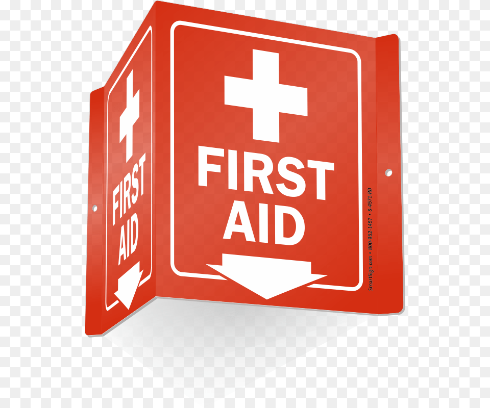 First Aid Red Projecting Sign With Down Arrow Smartsign By Lyle Smartsign Projecting Aluminum V Sign, First Aid Free Png Download