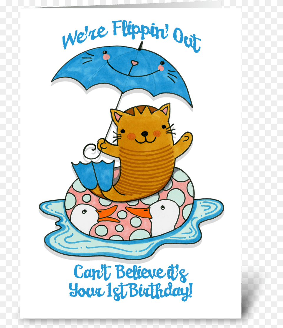 First Birthday Cat Wearing Flippers Cartoon, Advertisement, Poster, Envelope, Mail Free Png