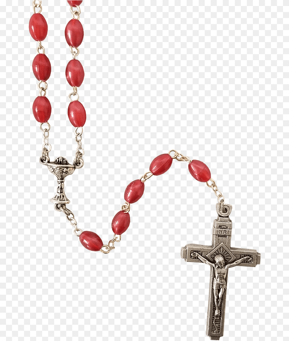 First Communion Rosary Oval Fuschia Pink Beads Chalice Cross, Accessories, Symbol, Bead, Prayer Free Png
