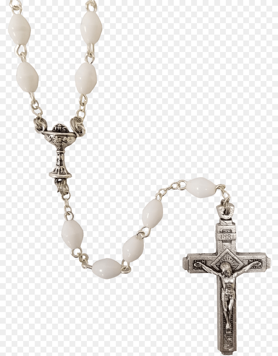 First Communion Simulated White Plastic Oval Rosary Cross, Accessories, Symbol, Jewelry, Necklace Free Png