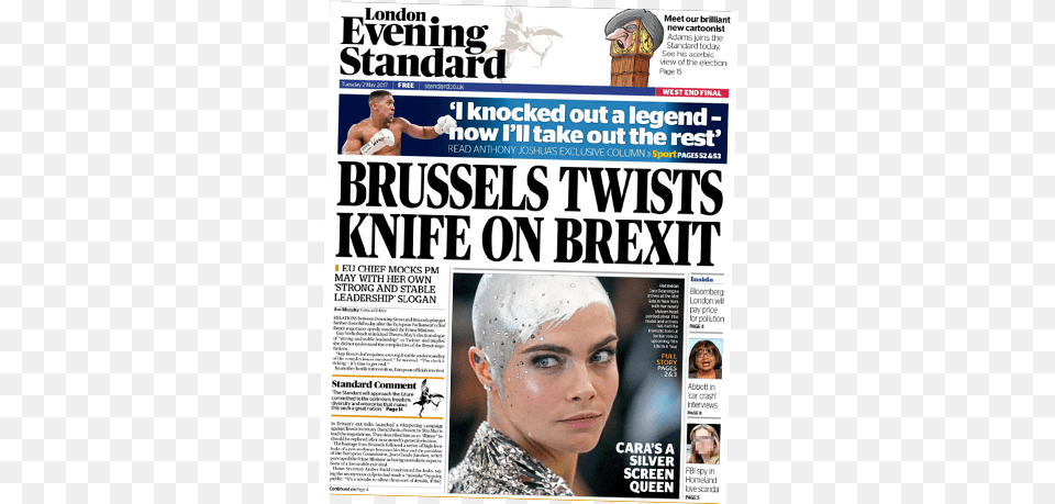 First Leader Says Brexit Is An Historic Evening Standard Front Page, Adult, Publication, Person, Woman Free Transparent Png