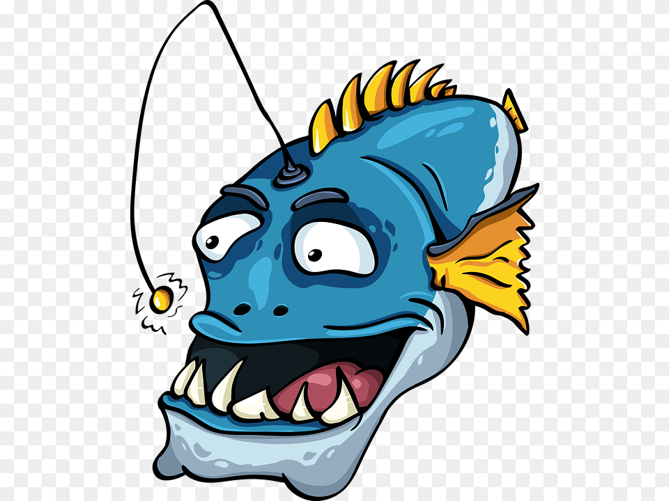 Fish An Angler Jaw Toothy Fun Character Sea Angler Fish Cartoon, Baby, Person, Art Png Image