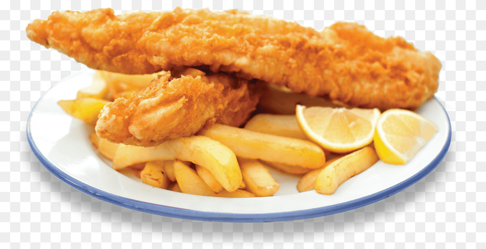 Fish And Chips Lismore, Food, Plate, Fries, Fried Chicken Png
