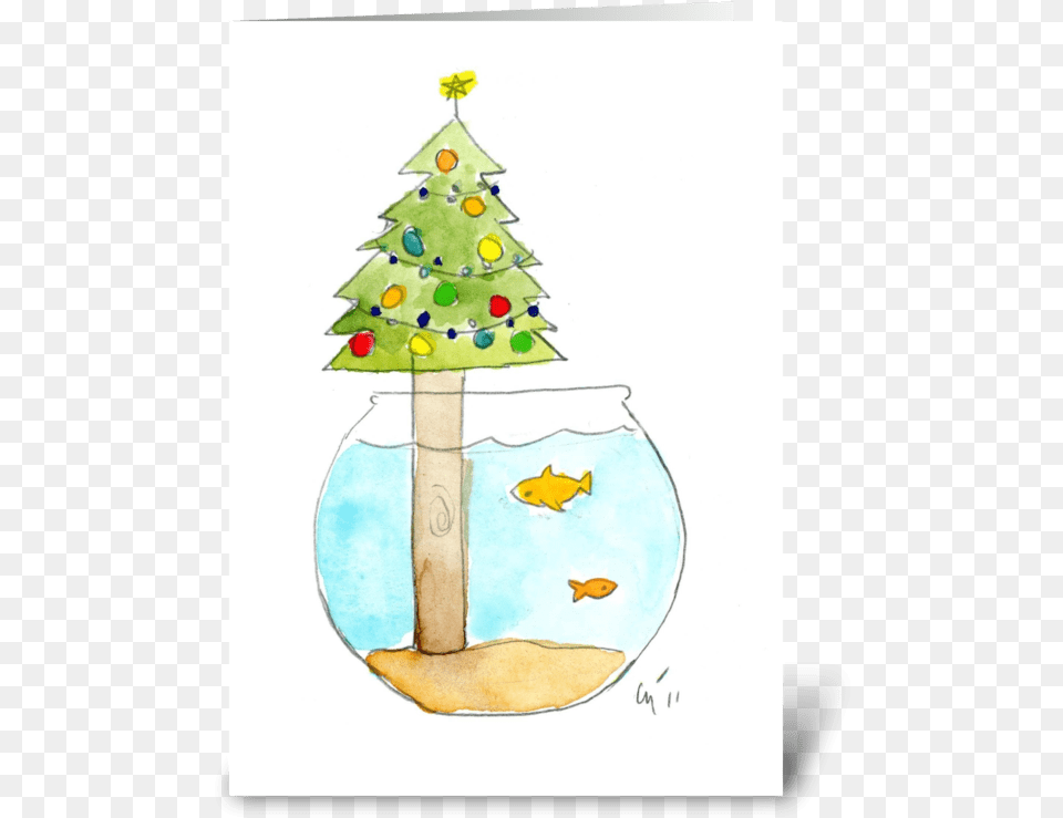 Fish Bowl Christmas Greeting Card Child Art, Christmas Decorations, Festival, Christmas Tree, Plant Free Png Download