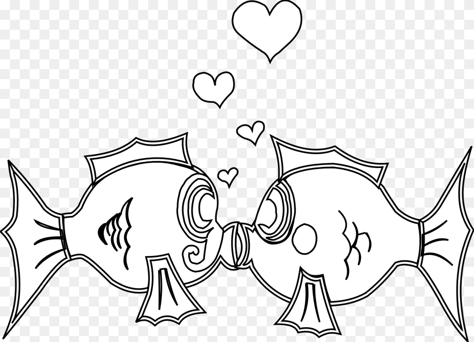 Fish In Love Black White Line Art Coloring Book Colouring Clip Art In Love Black And White, Doodle, Drawing, Stencil, Animal Free Png Download
