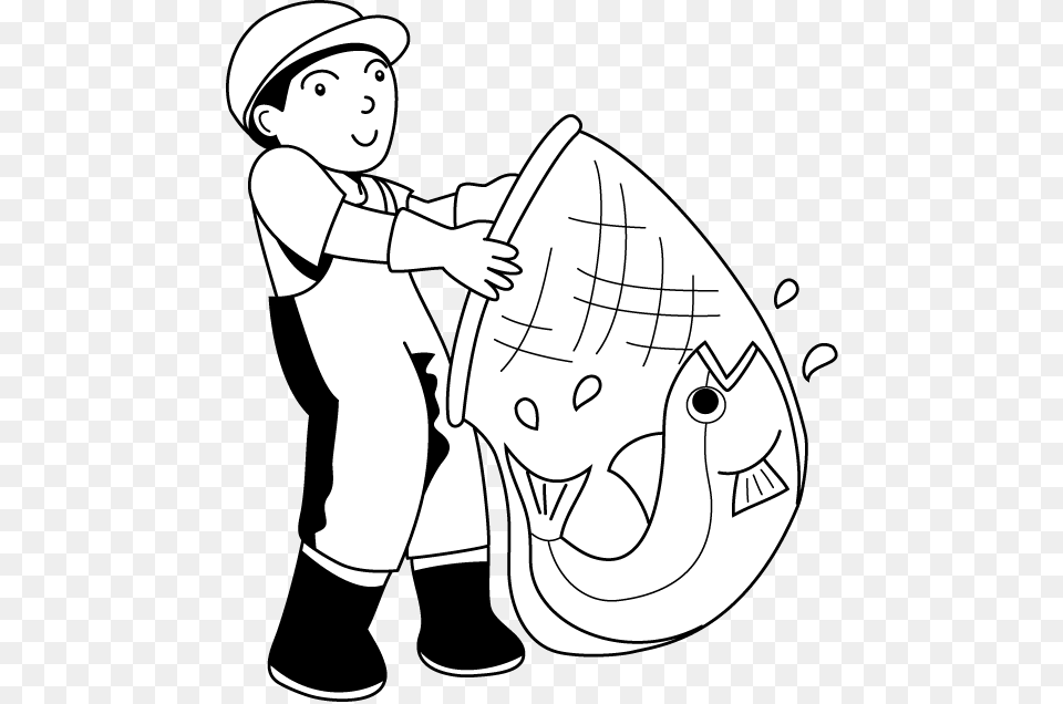 Fish Net Clipart Fisherman Fisherman Clipart Black And White, Stencil, Person, Face, Head Png Image