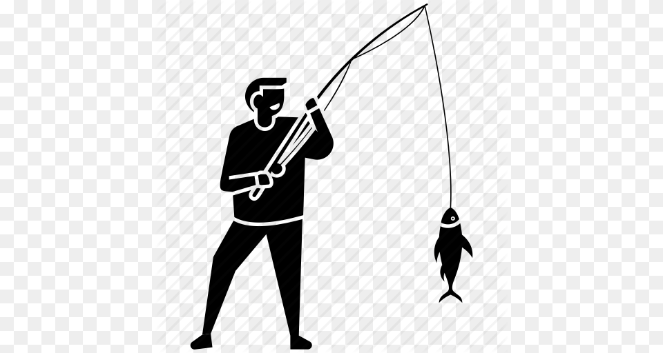 Fish On Rod Fisher Fisherman Fishery Fishing Icon, Angler, Leisure Activities, Outdoors, Person Png Image