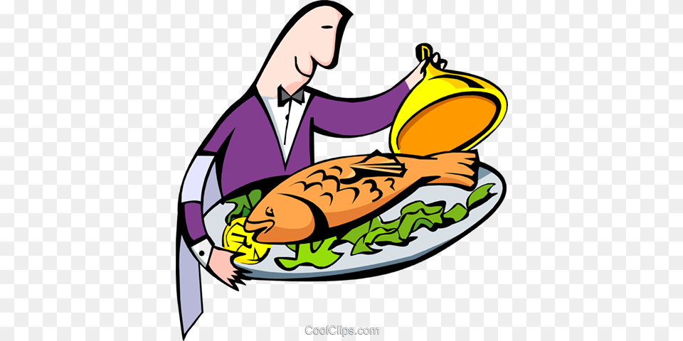 Fish Platter And Waiter Royalty Vector Clip Art Clipart, Food, Lunch, Meal Free Transparent Png