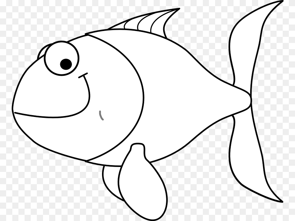 Fish Smiling Cartoon Animal Aquatic Eyes Fins Cartoon Black White Fish, Sea Life, Shark Free Png Download