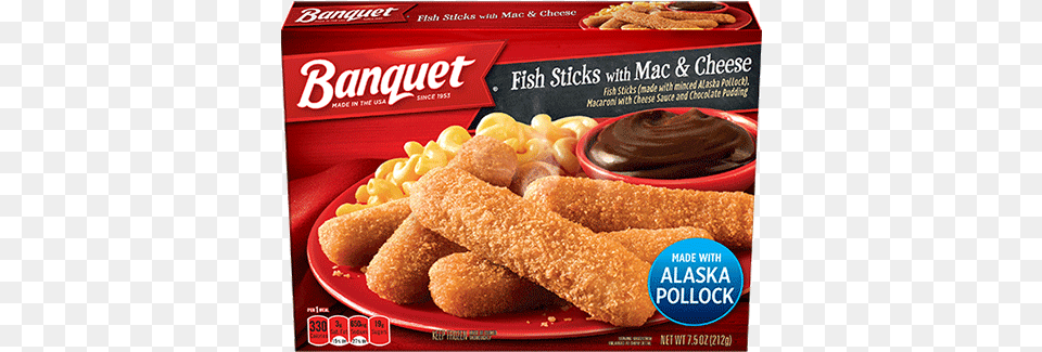 Fish Sticks With Mac Amp Cheese And Pudding Banquet Salisbury Steak Mega Meal 1525 Oz, Food, Fried Chicken, Nuggets, Sandwich Free Png