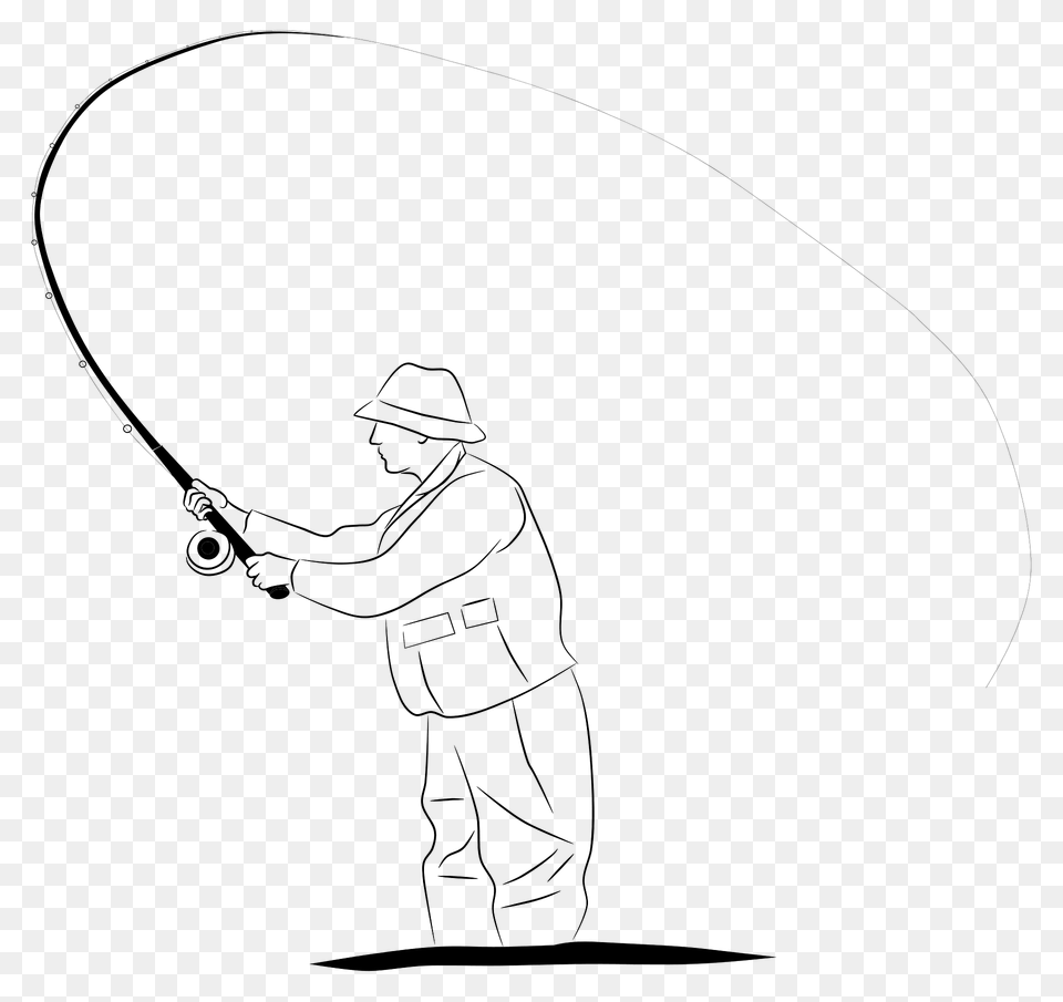 Fisherman Casting His Line Black And White Clipart, Angler, Fishing, Leisure Activities, Outdoors Png Image