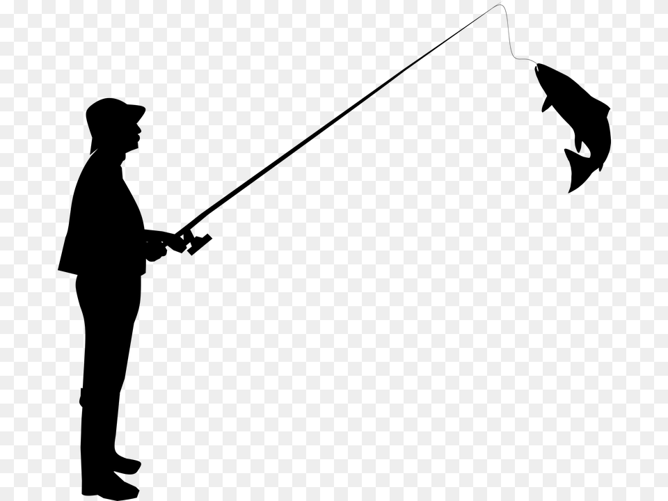 Fisherman Silhouette, Gray Free Transparent Png