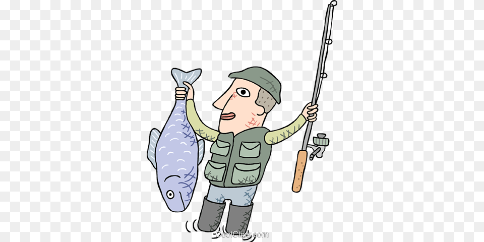 Fisherman With Large Fish Royalty Free Vector Clip Art, Angler, Fishing, Leisure Activities, Outdoors Png Image