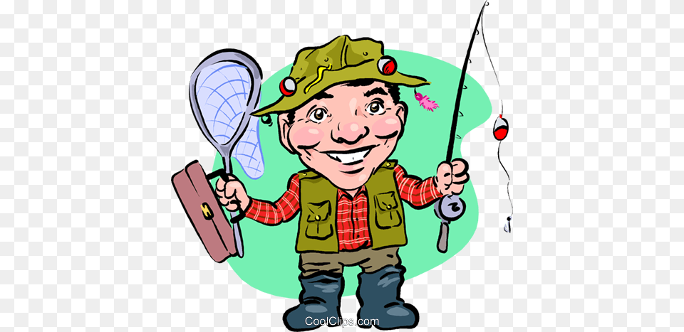 Fisherman With Pole Net And Tackle Box Royalty Vector Clip, Angler, Person, Outdoors, Leisure Activities Free Png Download