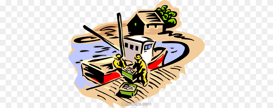 Fishermen Unloading A Days Catch Royalty Vector Clip Art, Person, Cleaning, Outdoors, Face Free Transparent Png