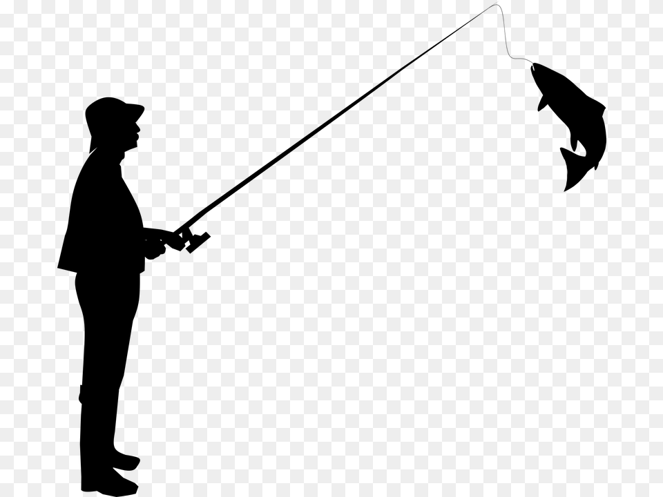 Fishing Fish Fisherman Silhouette Man Outdoor Silhouette Man Fishing, Gray Free Png