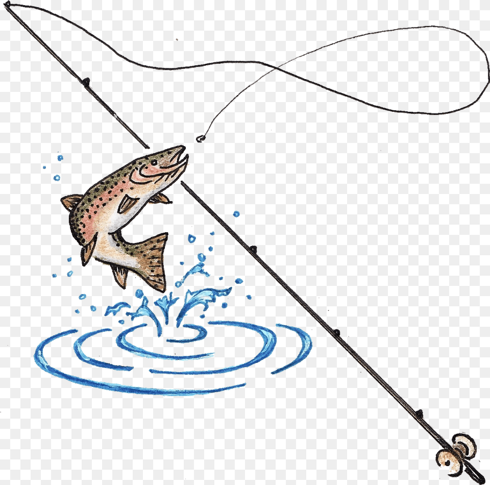 Fishing Pole Clipart Fishing Tool Fishing Rod And Fish, Leisure Activities, Animal, Water, Sea Life Png Image