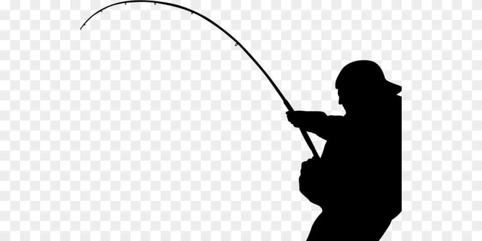 Fishing Pole Clipart Outline Fisherman, Gray Png Image