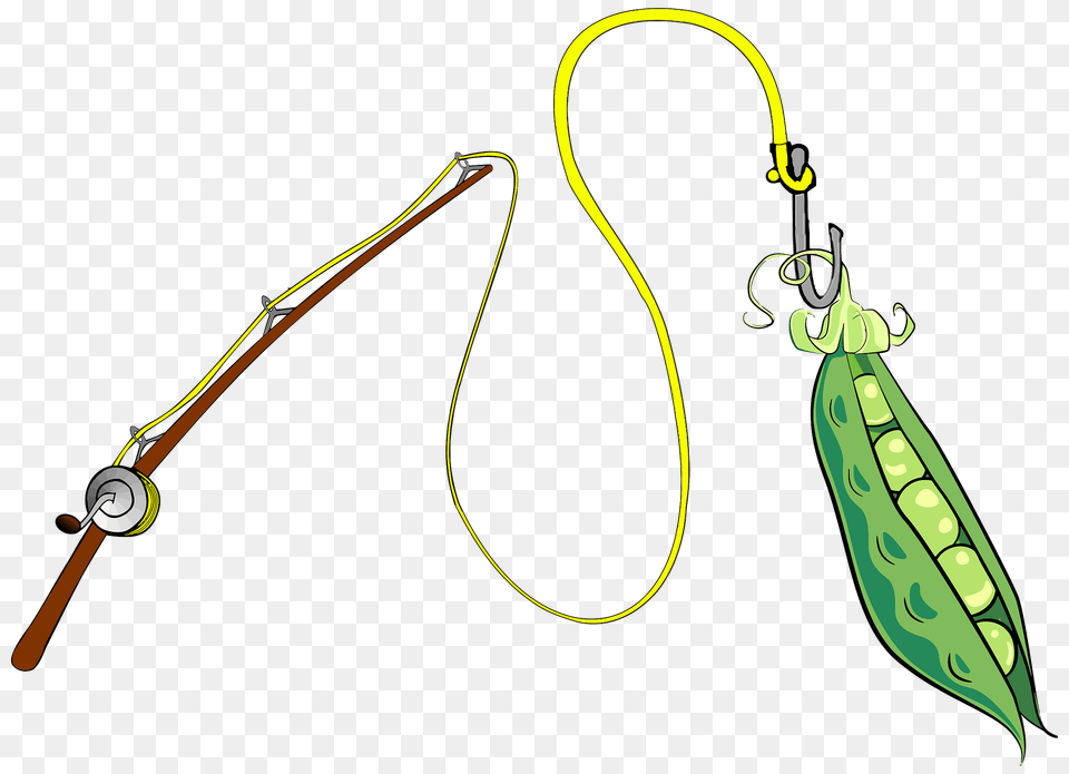 Fishing Pole With A Pea Pod Caught On Its Hook Clipart, Bow, Weapon, Food, Produce Free Png Download