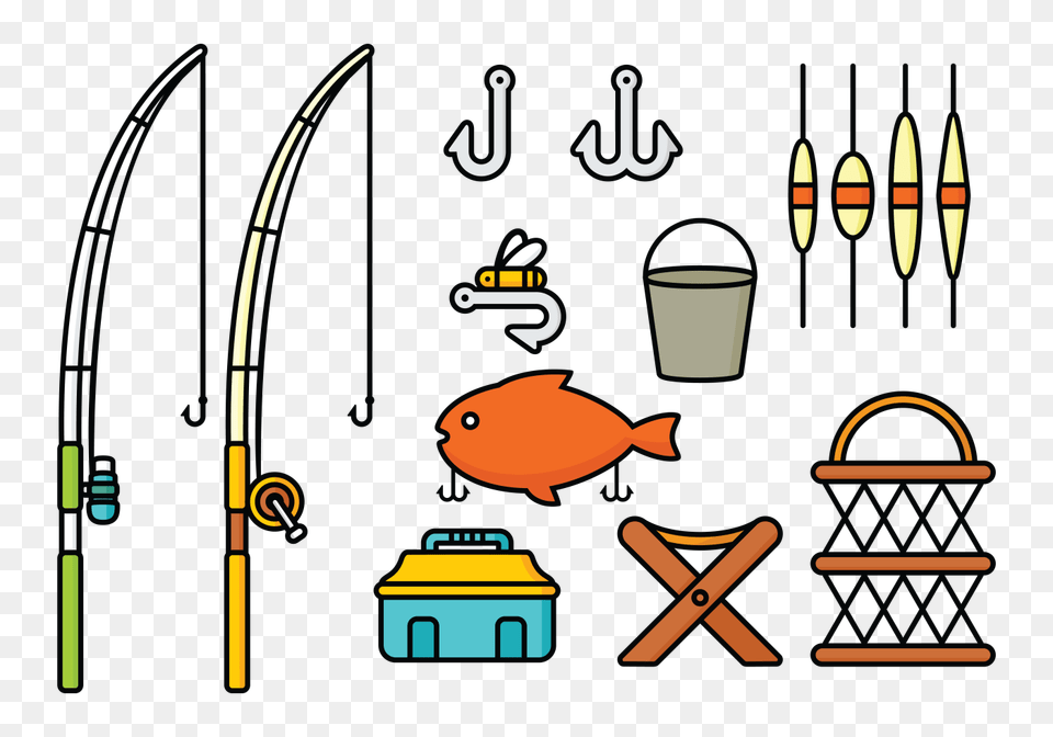 Fishing Rod And Tools Vectors, Animal, Fish, Sea Life, Water Free Png