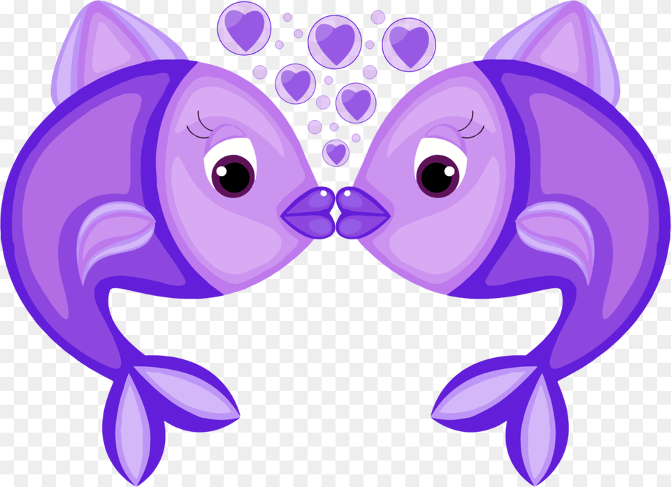 Fishing Rods Kissing Gourami Sticker Fish In Love Cartoon Transparent, Purple, Animal, Dolphin, Mammal Free Png Download