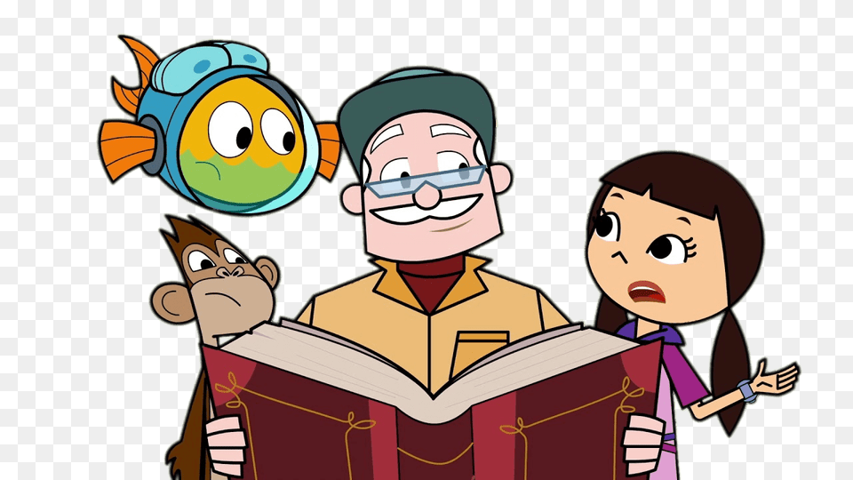 Fishtronaut Character Dr Green Reading A Book, Baby, Person, Cartoon, Face Png Image