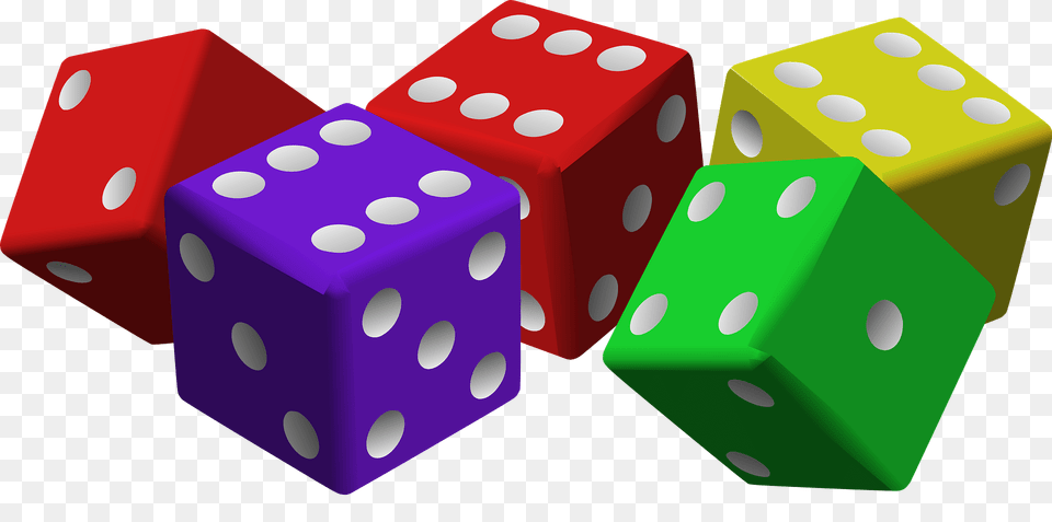 Five Colored Dice With White Spots Clipart, Game Free Png Download