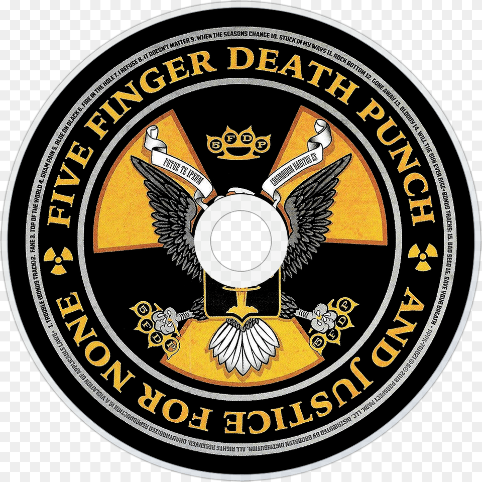 Five Finger Death Punch And Justice For None Cd Disc Five Finger Death Punch Logo Beanie, Emblem, Symbol, Badge, Animal Png
