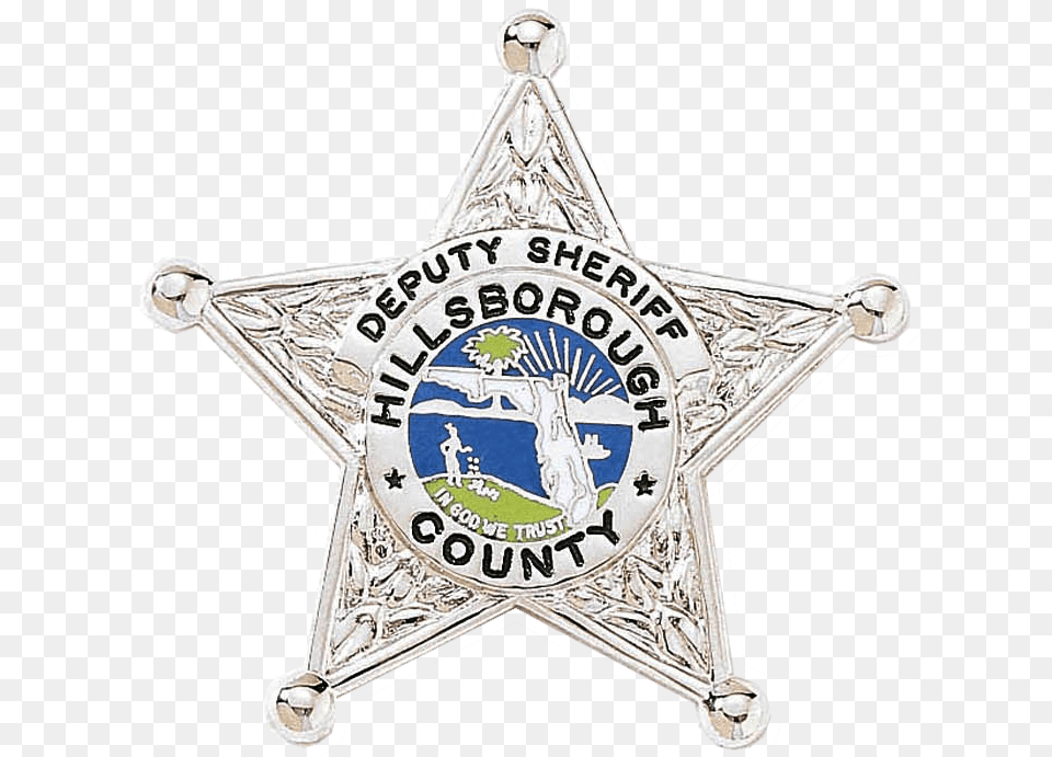 Five Point Florida Star Badge With Circular Panel Emblem, Logo, Symbol, Cross Png Image