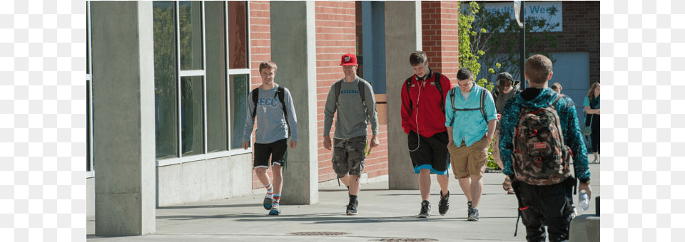 Five Students Walking Outside Of Music Building Music, Shorts, Person, Clothing, Teen Free Transparent Png