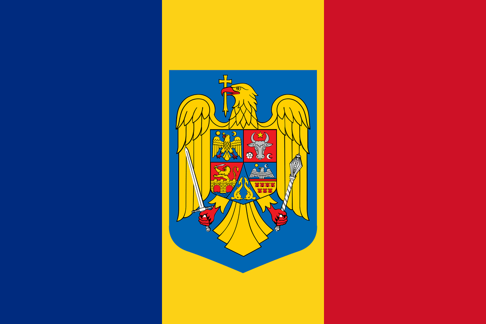 Flag And Coat Of Arms Of Romania Clipart, Logo, Emblem, Symbol, Person Png
